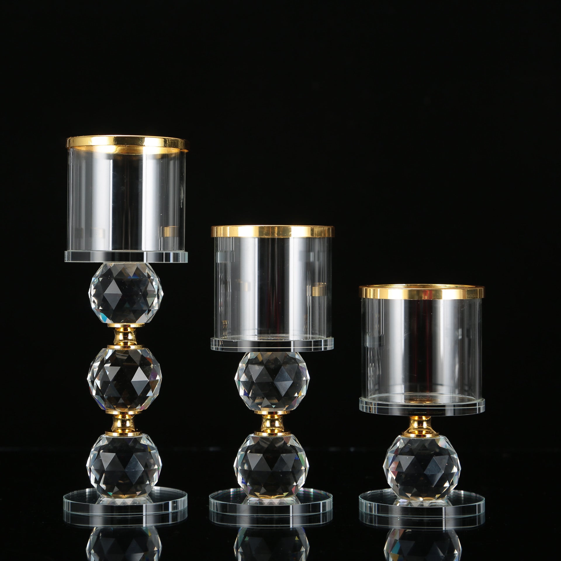 Crystal Lumière Glow Stands — Modern Faceted Candle Holder Trio