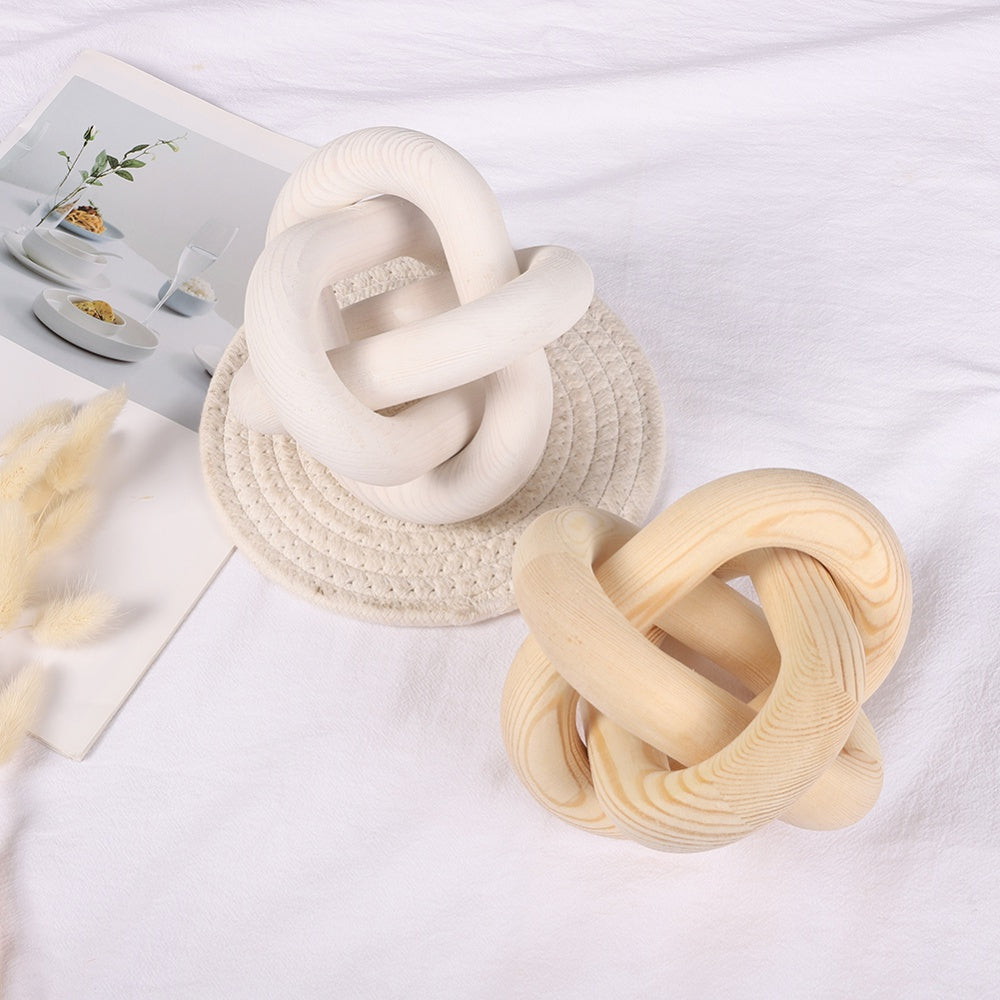 Minimalist walnut wood ring sculpture with triple circle design for modern home décor
