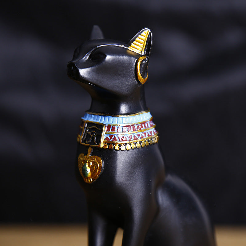 Egyptian Cat Figurine Candle Holder — Handmade Resin Bastet Statue