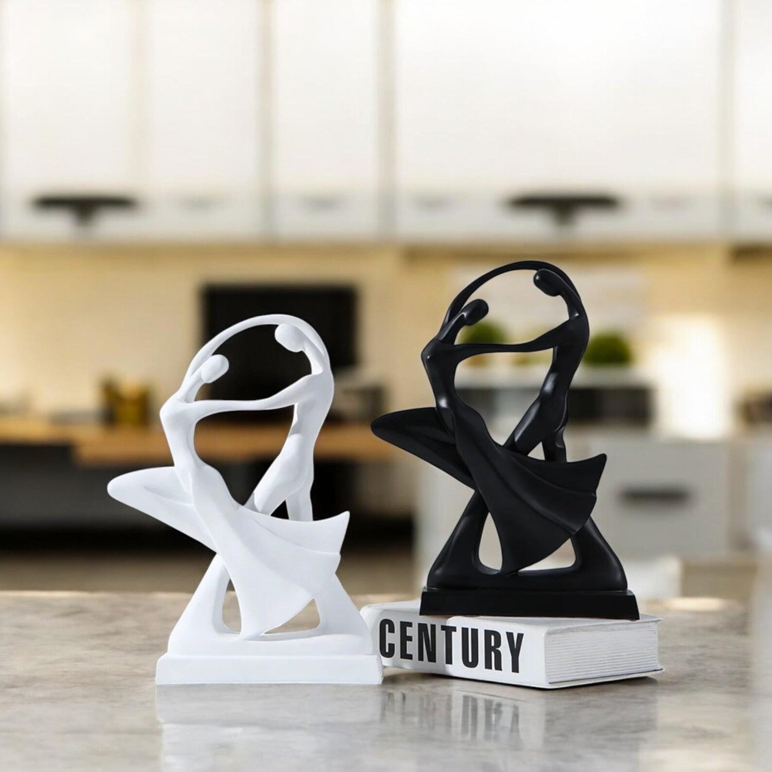 Abstract Resin Dancer Sculpture — Elegant Ballet Couple Figurine