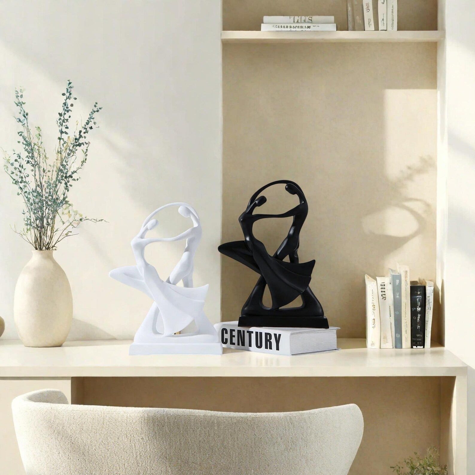 Abstract Resin Dancer Sculpture — Elegant Ballet Couple Figurine