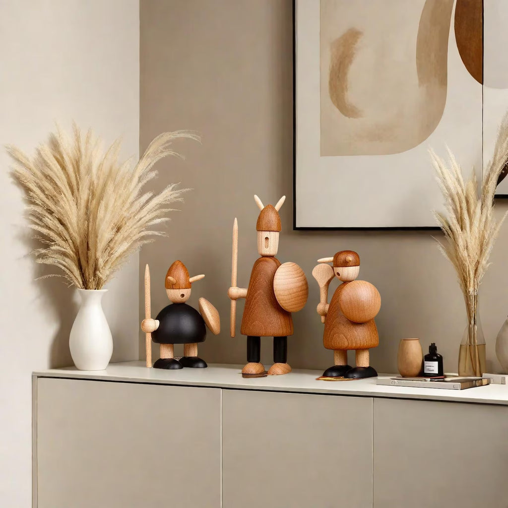 Minimalist Nordic Viking wooden sculpture for modern home décor
