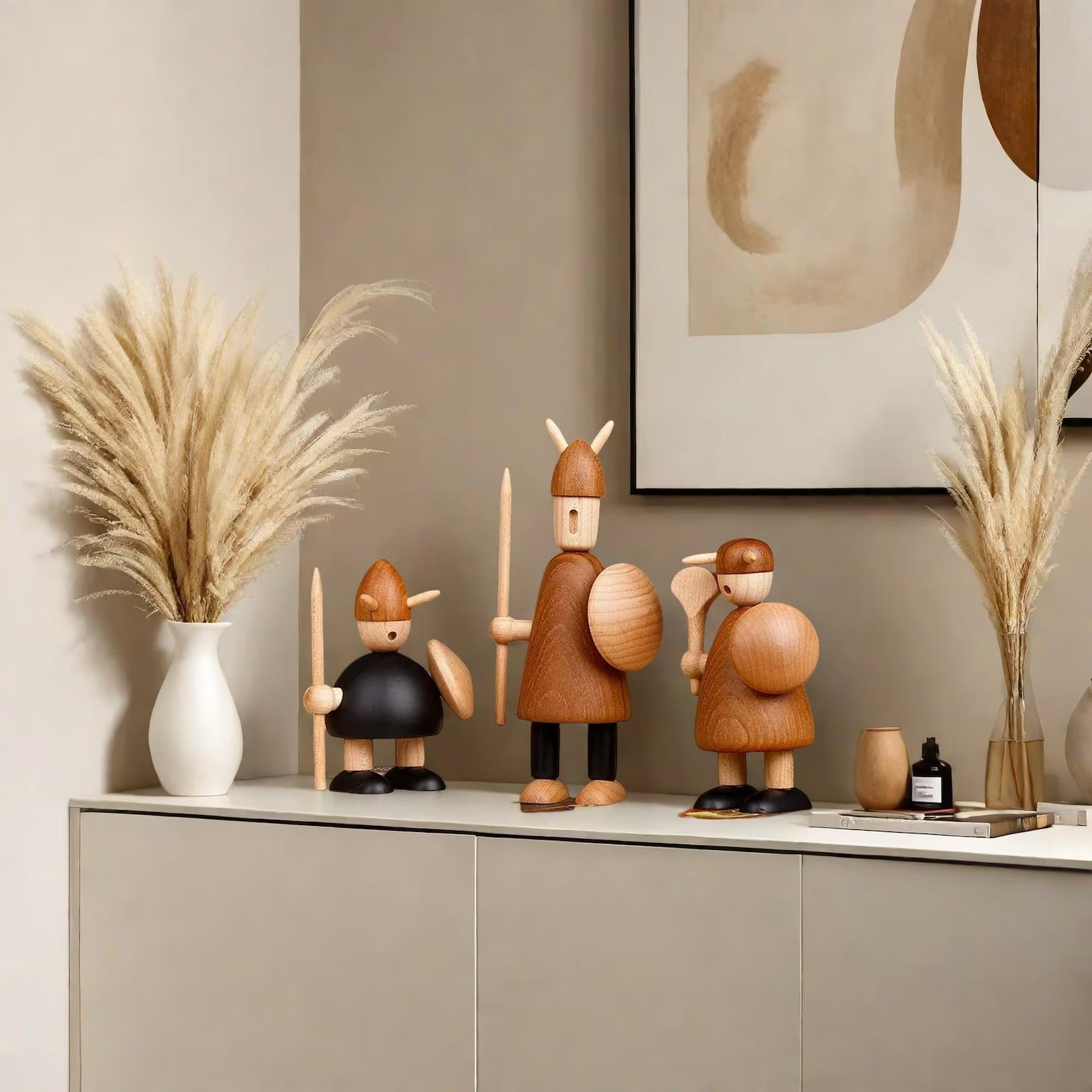 Minimalist Nordic Viking wooden sculpture for modern home décor
