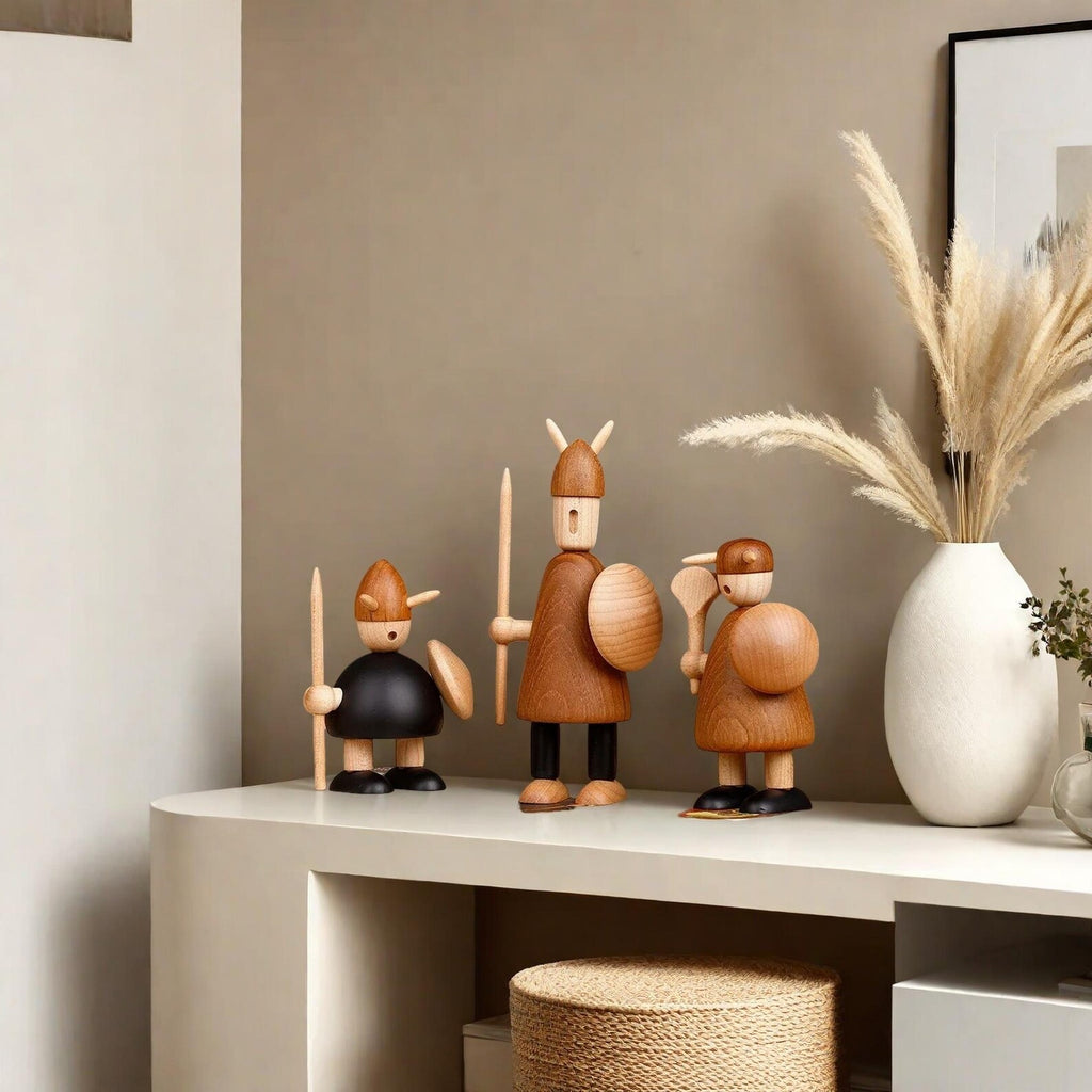 Minimalist Nordic Viking wooden sculpture for modern home décor
