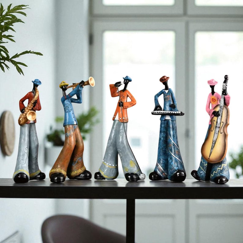 Abstract Resin Jazz Band Sculptures — Vibrant Musical Figurine Set