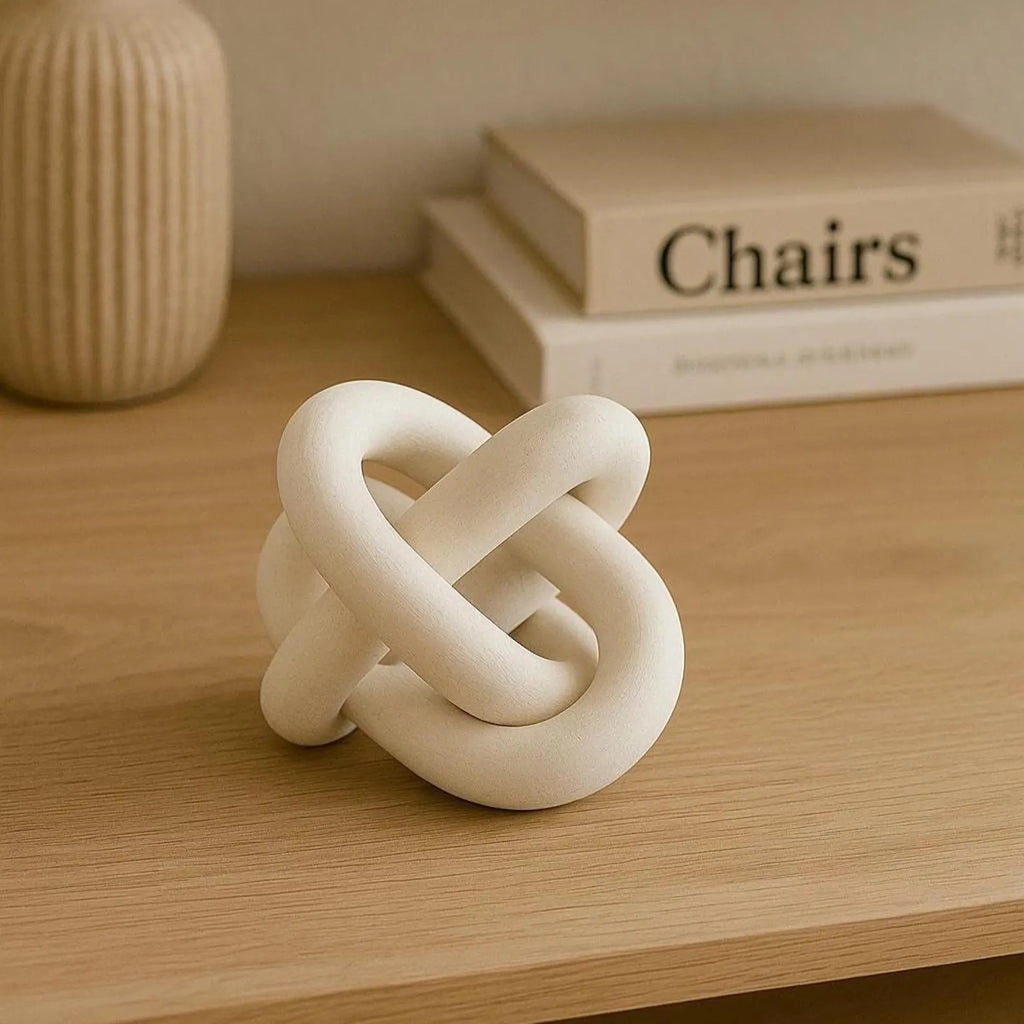 Minimalist walnut wood ring sculpture with triple circle design for modern home décor
