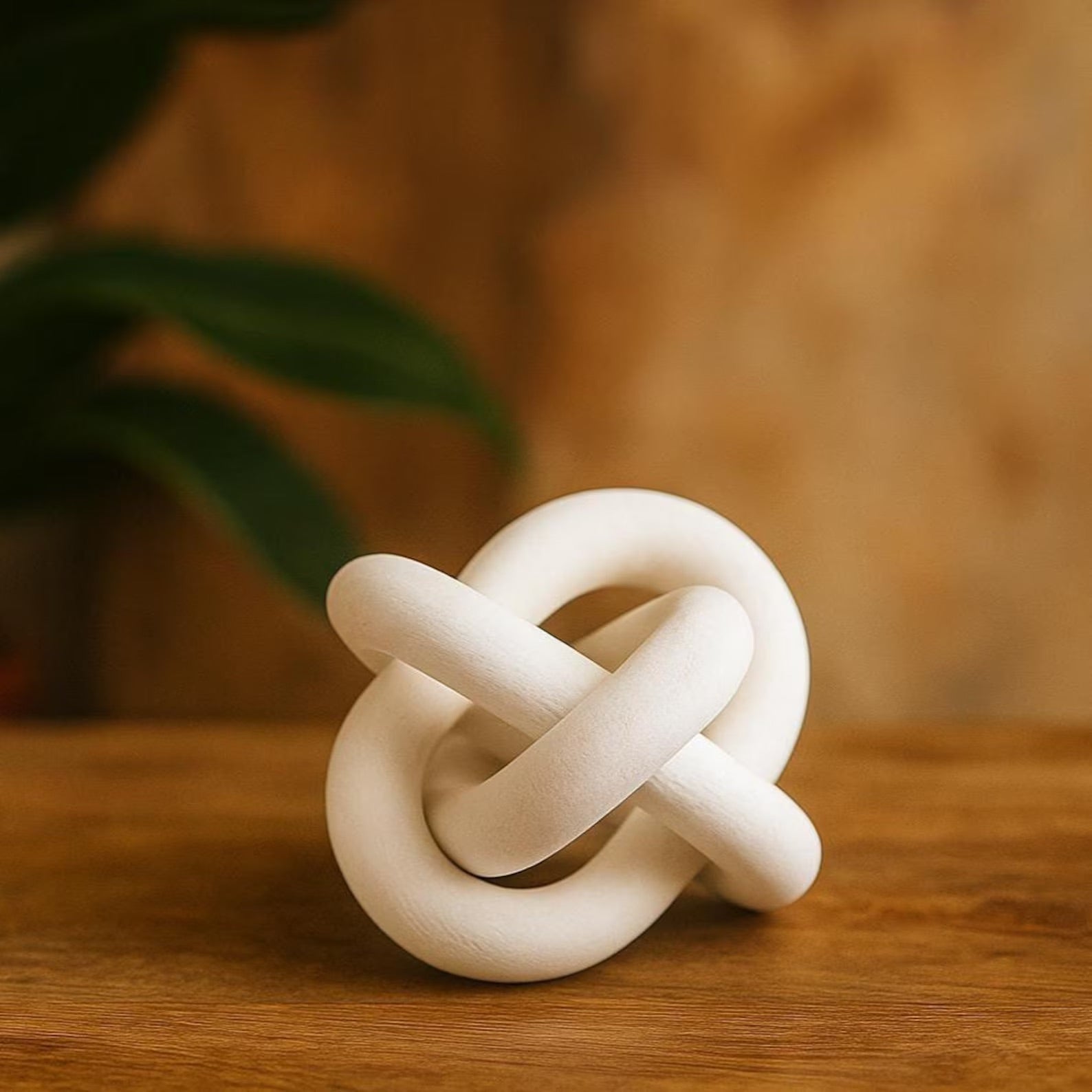 Minimalist walnut wood ring sculpture with triple circle design for modern home décor
