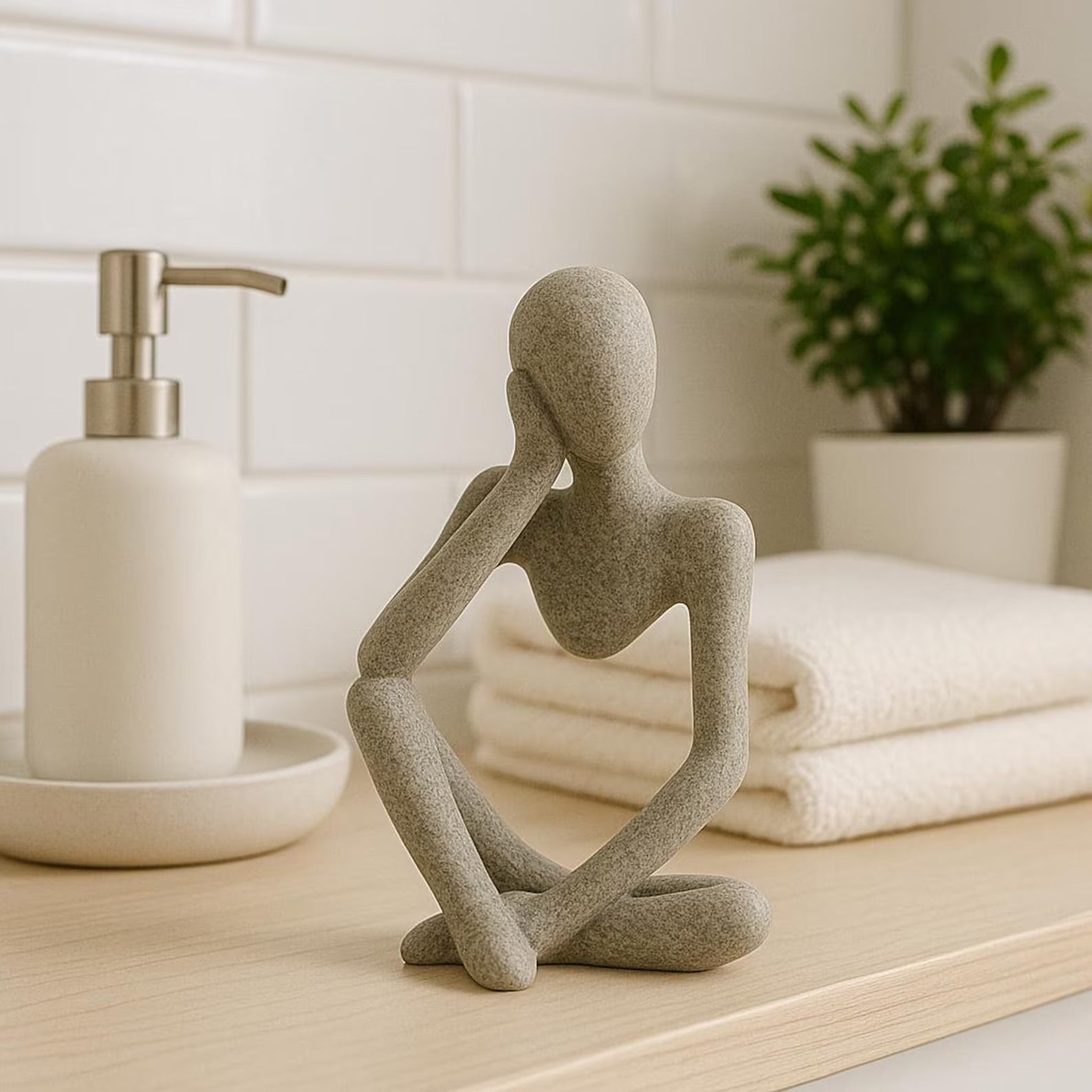 Minimalist abstract sandstone resin thinker sculpture for modern home décor
