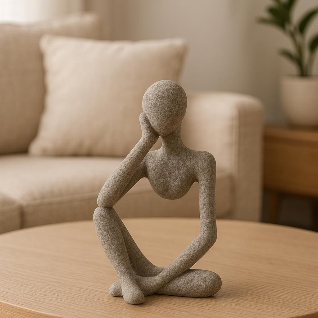 Abstract Resin & Sandstone Thinker Sculpture — Minimalist Modern Art Figurine Ornament