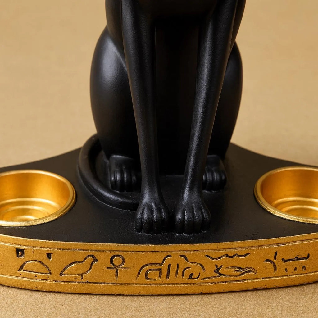 Egyptian Cat Figurine Candle Holder — Handmade Resin Bastet Statue