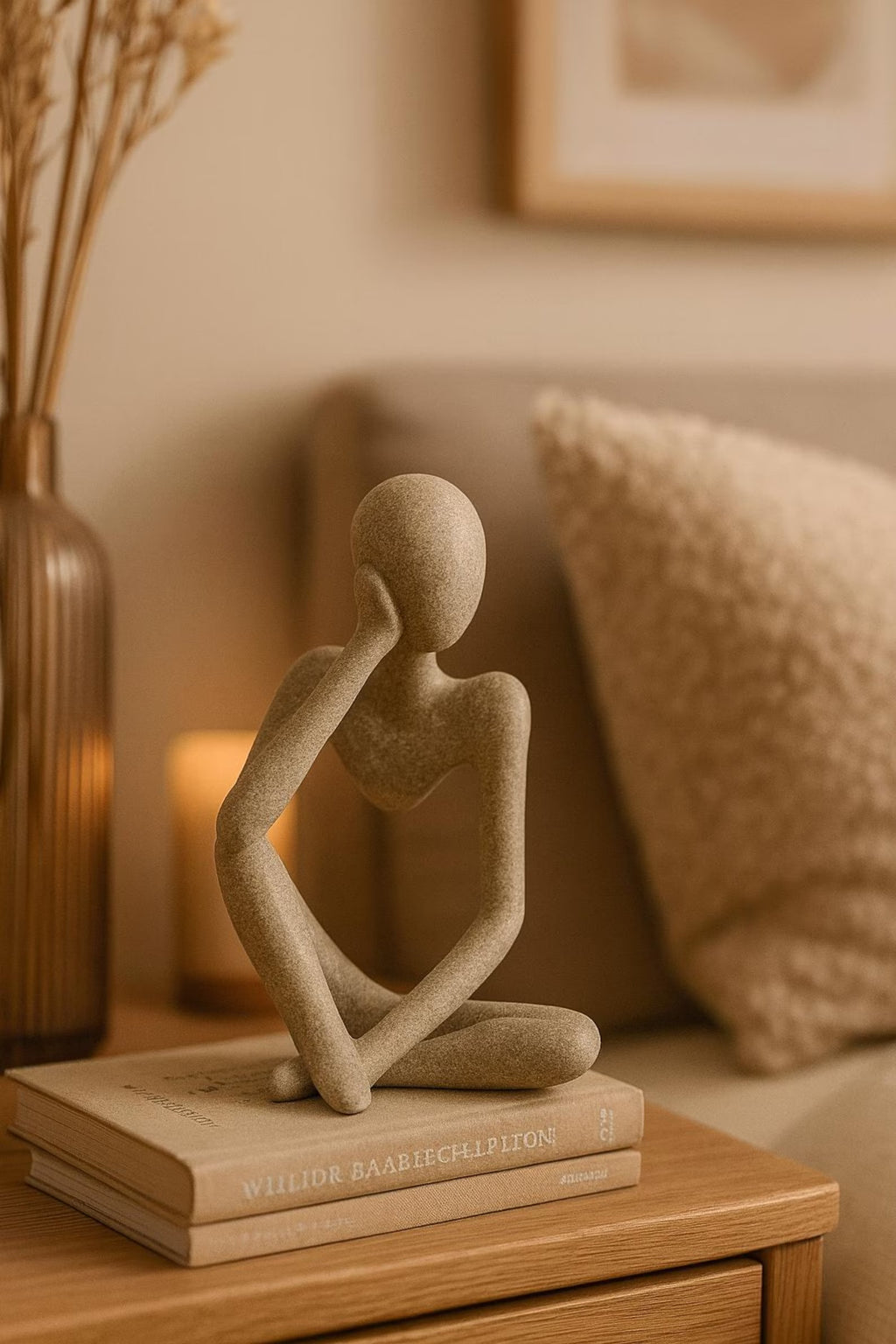 Minimalist abstract sandstone resin thinker sculpture for modern home décor
